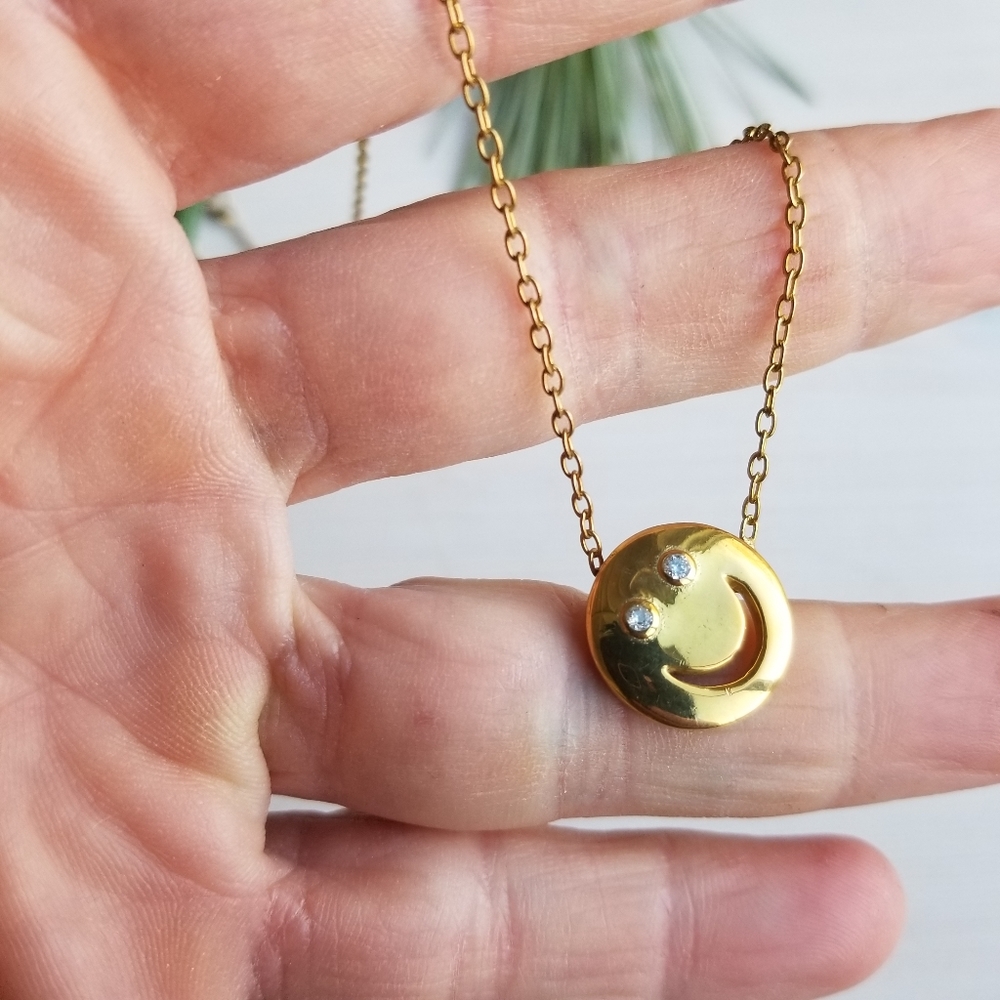 Brass Happy face emoji pendant necklace brass